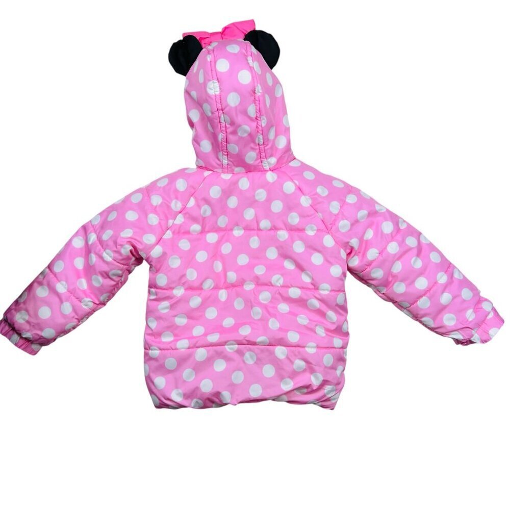 Disney Junior Minnie Mouse Puffer Polka Dot Winter Coat Pink 3T Girls - Picture 4 of 7